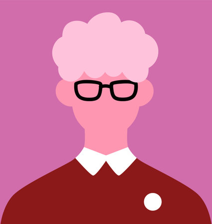 Abstract male student portrait. Faceless young character with smart look, glasses, poster in minimal modern style. Man, face avatar in eyeglasses, head, user profile. Flat vector illustrationのイラスト素材
