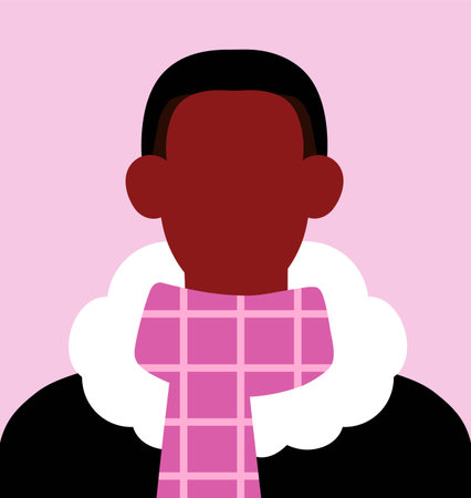 Faceless black man, abstract portrait, blank face, head avatar. African male character in scarf, poster in minimalistic modern trendy style. Unknown person, user profile. Flat vector illustrationのイラスト素材