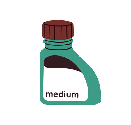 Art supply, artistic medium in bottle. Plastic jar, container with drawing material, liquid, paint. Painting product in pack, abstract accessory. Flat vector illustration isolated on white backgroundのイラスト素材