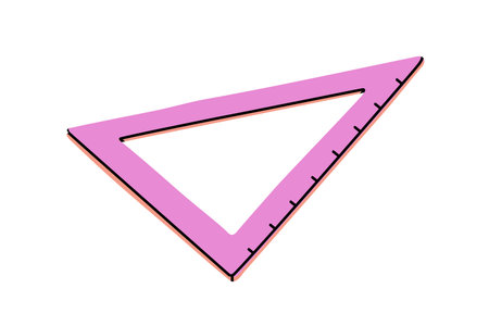 Triangle ruler. Measure tool for geometry and math. Triangular shape, stationery accessory with markings for school mathematics, drafting. Flat vector illustration isolated on white backgroundのイラスト素材