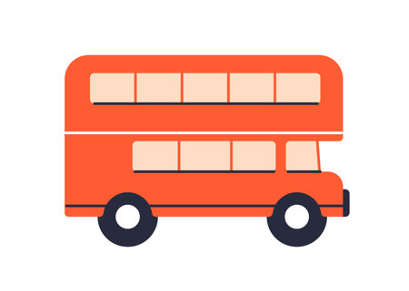Red double-decker bus, side view. Classic British English public transport, tour and sightseeing vehicle. London symbol for urban travel. Flat vector illustration isolated on white backgroundのイラスト素材