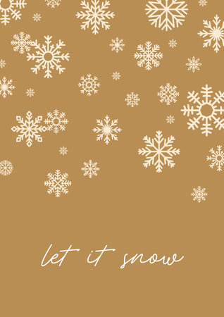 Snowflakes pattern, festive greeting card. Winter holiday poster design with falling snow flakes decoration, seasonal lettering phrase, quote, typography postcard. Flat vector illustrationのイラスト素材