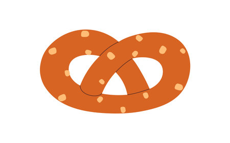 Pretzel bakery. German bretzel snack, knot. Dough bun, Bavarian food with sesame seeds. Baked salty curved twisted pastry, traditional treat. Flat vector illustration isolated on white backgroundのイラスト素材