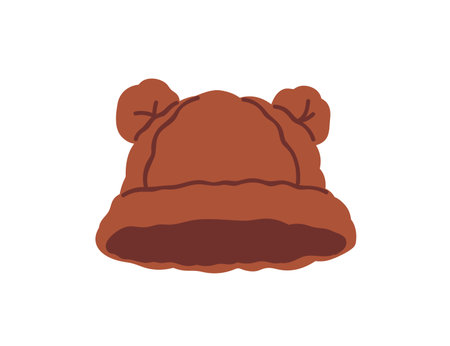 Furry winter hat with cute bear ears. Fluffy soft woolen head wear, funny kawaii accessory for cold weather. Headwear, modern warm panama cap. Flat vector illustration isolated on white backgroundのイラスト素材