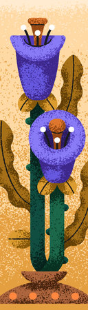 Bookmark design with botanical art. Vertical paper book mark, long page tag, strip with abstract floral plant, blooming flower, fantasy fairytale garden nature. Flat vector illustrationのイラスト素材