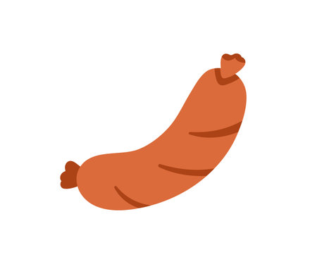 Sausage icon. Thick smoked boiled wurst, wiener from pork and beef. Meat snack, frankfurter, fat food. Culinary product, eating, butchery. Flat vector illustration isolated on white backgroundのイラスト素材