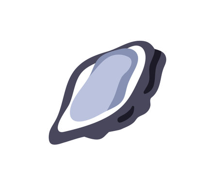 Oyster, open shellfish. Gourmet seafood, marine delicacy, clam. Ocean coastal eating. Exotic mollusk. Seashell, sea food, bivalve icon. Flat vector illustration isolated on white backgroundのイラスト素材
