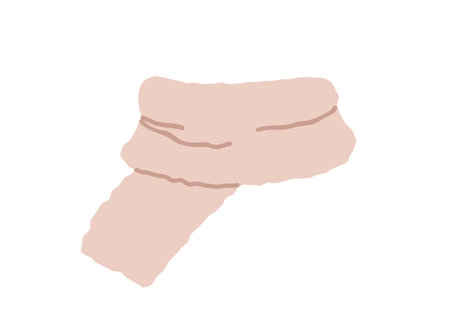 Scarf for cold winter. Warm neck accessory, woolen clothes, soft fuzzy fleece cravat, neckerchief. Cozy plush knitwear tied, wrapped. Flat vector illustration isolated on white backgroundのイラスト素材