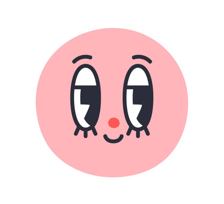 Cute comic emoji face. Funny flirting character, round head with smiling playful flirty expression. Charming excited emotion in kawaii style. Flat vector illustration isolated on white backgroundのイラスト素材