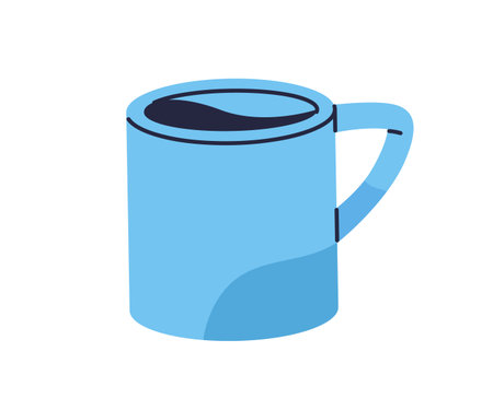 Mug for hot drink. Large ceramic cup with handle for warm beverages, morning tea and coffee. Big drinkware icon, kitchenware. Flat vector illustration isolated on white backgroundのイラスト素材