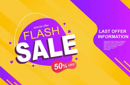 Flash Sale banner with discount isolated on a Yellow Purple background. Can be a banner sticker or header. Vector Illustrationのイラスト素材