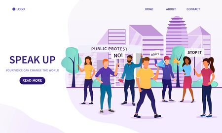 A group of people protests. They hold banners and slogans in their hands. Activists demand protection of their rights. Workers are on strike. Political protest. Dissatisfied people at the rally. Vectorのイラスト素材