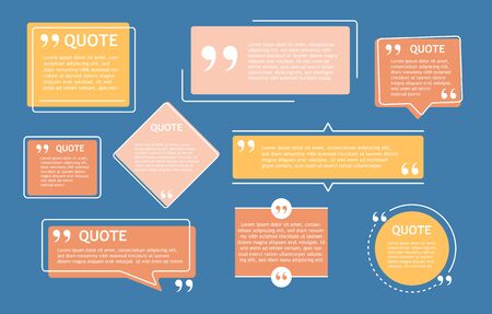 Isolated quote box and speech bubble On a dark blue background Suitable for presentations and creative design of information materials Different shapes and with space for your text Vector illustrationのイラスト素材