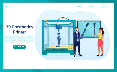 A group of scientists prints a prosthetic leg on a 3D printer. Modern medical technologies for...
