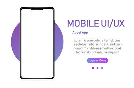 Smartphone with blank screen. Realistick cell phone can be a template for infographics or presentation of interface. Frame less smartphone. Vector Illustration UI UX designのイラスト素材