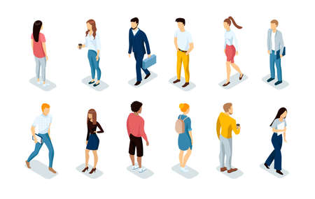 Collection of business people working in office. Colleagues at work. Different positions. Boss, employees, customers, of different nationalities and genders. Isolated on white background 3d isometricの写真素材