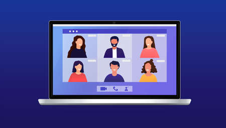 Conference video call, remote project management, quarantine, working from homeのイラスト素材