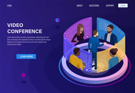 Illustrations flat design concept video conference. online meeting work form home. Vector illustrate.のイラスト素材