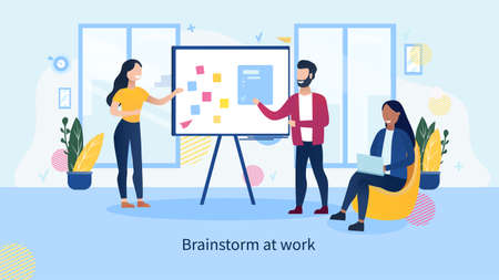 Sharing thoughts, ideas, teamwork in company. Colleagues working on project. Start up launching, business success, brainstorm meeting concept. Vector isolated concept creative illustrationのイラスト素材