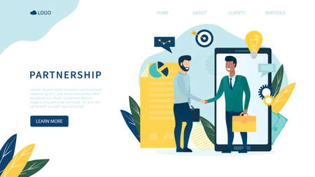 vector illustration on white background. business porters a successful team. The investor holds money in ideas. financing of creative projects. woman and man business handshakeのイラスト素材