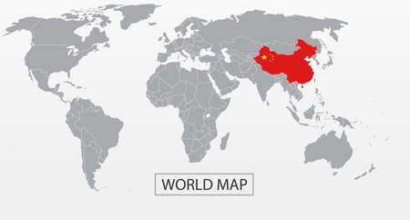 New Detailed vector flag with Map world of china. Names, town marks and national borders are in separate layers. with globe That separates by Continent.のイラスト素材