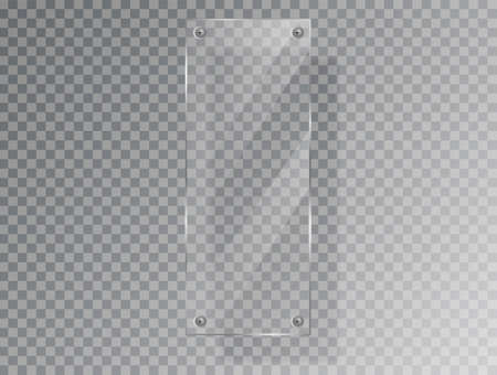 Realistic Glass plate of rectangular shape on transparent background. Acrylic and glass texture with glares and light.のイラスト素材