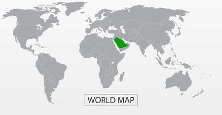 Political Vector Map of the world with clear borders with highlighted Saudi Arabia. Each country is isolated and selectable. Suitable for reports, statistics, infographics, templates. Silhouetteのイラスト素材