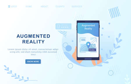 Abstract creative illustration with augmented reality phone, vector illustration for landing page. AR concept for web and app.のイラスト素材