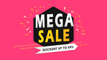 Super Sale with discount and big offer with shiny pink text, website header or banner set. Vector Illustrationのイラスト素材