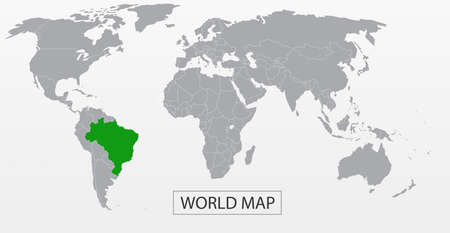 Political Vector Map of the world with clear borders with highlighted Brazil. Each country is isolated and selectable. Suitable for reports, statistics, infographics, templates. Silhouetteのイラスト素材