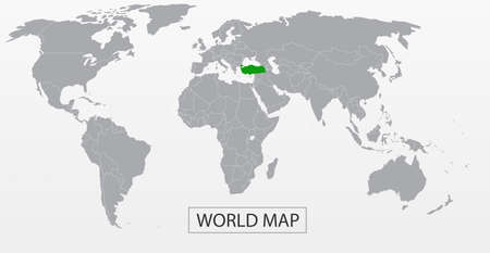 Political Vector Map of the world with clear borders with highlighted Turkey. Each country is isolated and selectable. Suitable for reports, statistics, infographics, templates. Silhouette backdのイラスト素材
