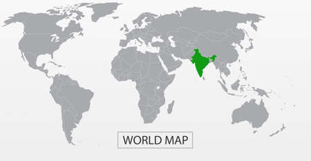 Political Vector Map of the world with clear borders with highlighted India. Each country is isolated and selectable. Suitable for reports, statistics, infographics, templates. Silhouette backdのイラスト素材