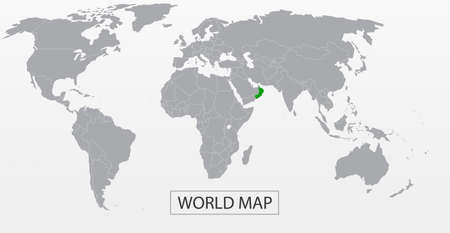 Political Vector Map of the world with clear borders with green highlighted Oman. Each country is isolated and selectable. Suitable for reports, statistics, infographics, templates.のイラスト素材