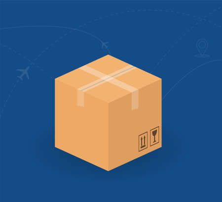 Carton conteiner cardboard box for delivery. Closed parcel package. Suitable for business. Natural colors, custom and easy for corrections or overlays of text, isolated flat vector illustrationのイラスト素材