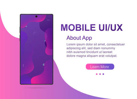 Modern Smartphone with Colorful gradient on screen. Realistic cell phone can be a template for infographics or presentation of interface. Vector Illustration UI UX designのイラスト素材