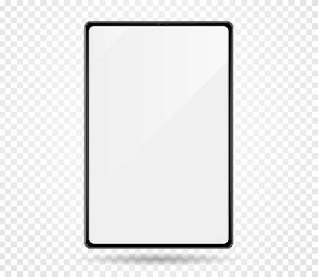 Realistic new modern tablet monitor with blank screen. Isolated on transparent background. Can be a template for infographics or presentation of interface. Frame less tablet. Vector Illustrationのイラスト素材