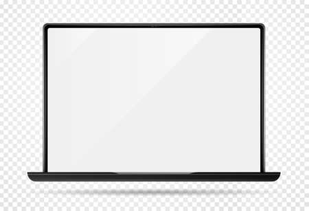 Realistic new modern laptop with blank screen. Isolated on transparent background. Can be a template for infographics or presentation of interface. Frame less laptop. Vector Illustrationのイラスト素材
