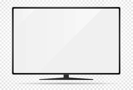 Realistic new modern TV monitor with blank screen. Isolated on transparent background. Can be a template for infographics or presentation of interface. Frame less monitor. Vector Illustration