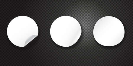 Mockup set Circle stickers on a black transparent background. White tags paper. White round stickers. Realistic Vector illustrationのイラスト素材