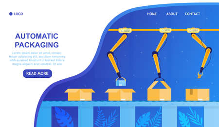 packing box automated robotic production lineのイラスト素材