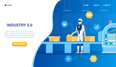 Robot factory worker. Android works on the assembly line Artificial Intelligence in Production Industry 5.0 conceptのイラスト素材