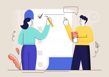 Team planning project. Organization of working time. Working process. Creating financial plan. Start up development. Creating draft. Flat Vector Illustrationのイラスト素材