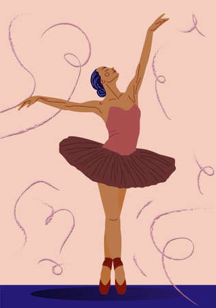 Pretty ballerina. Dancer in beautiful pose. Attractive woman. Professional ballerina. Flat Vector Illustrationのイラスト素材