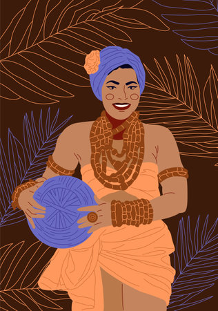 Young attractive african woman in traditional headdress. Vector Flat Illustrationのイラスト素材