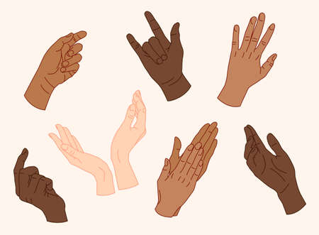 Diverse hand signs for the deaf and dumb. Different hand positions. Flat Vector Illustrationのイラスト素材