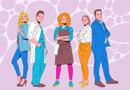 Small business owners are standing. Local business. Set of people with variety of occupation. Flat Vector Illustrationのイラスト素材