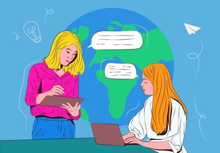 Women support each other. Womens team. Friendship and communication. Flat Vector Illustrationのイラスト素材