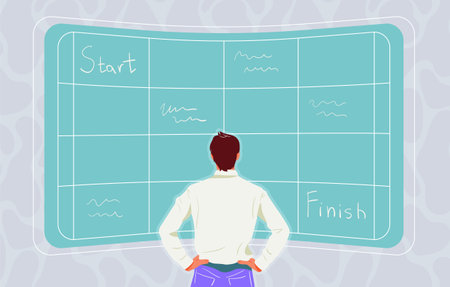 Businessman effective organize workflow. Businessman with multi skills planning work task. Flat Vector Illustrationのイラスト素材