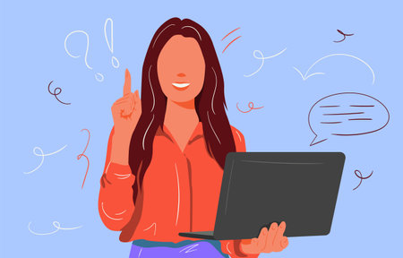 Attractive business woman entrepreneur has business idea. Find a solution. Concept of leadership. Vector Illustrationのイラスト素材
