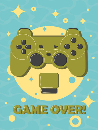 Joystick controller. Analog Joystick. Game Pad Stick. Game Over. Can be like a banner or sticker. Flat Vector Illustrationsのイラスト素材